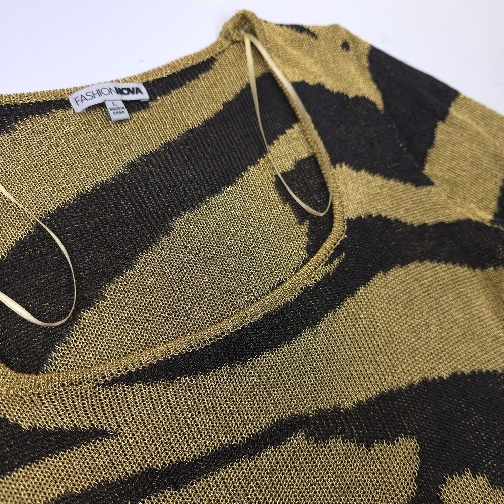 New Fashion Nova Gold and Black Metallic Zebra Patterned Dress Sz L - Picture 10 of 11